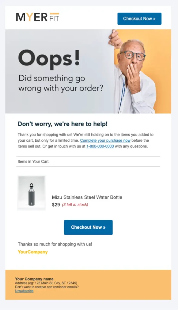 abandoned cart email examples